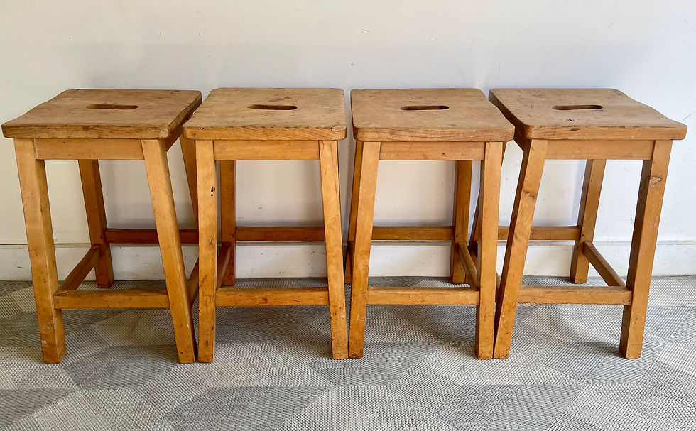Miniatura: Set of 4 Vintage Oak Laboratory Stools