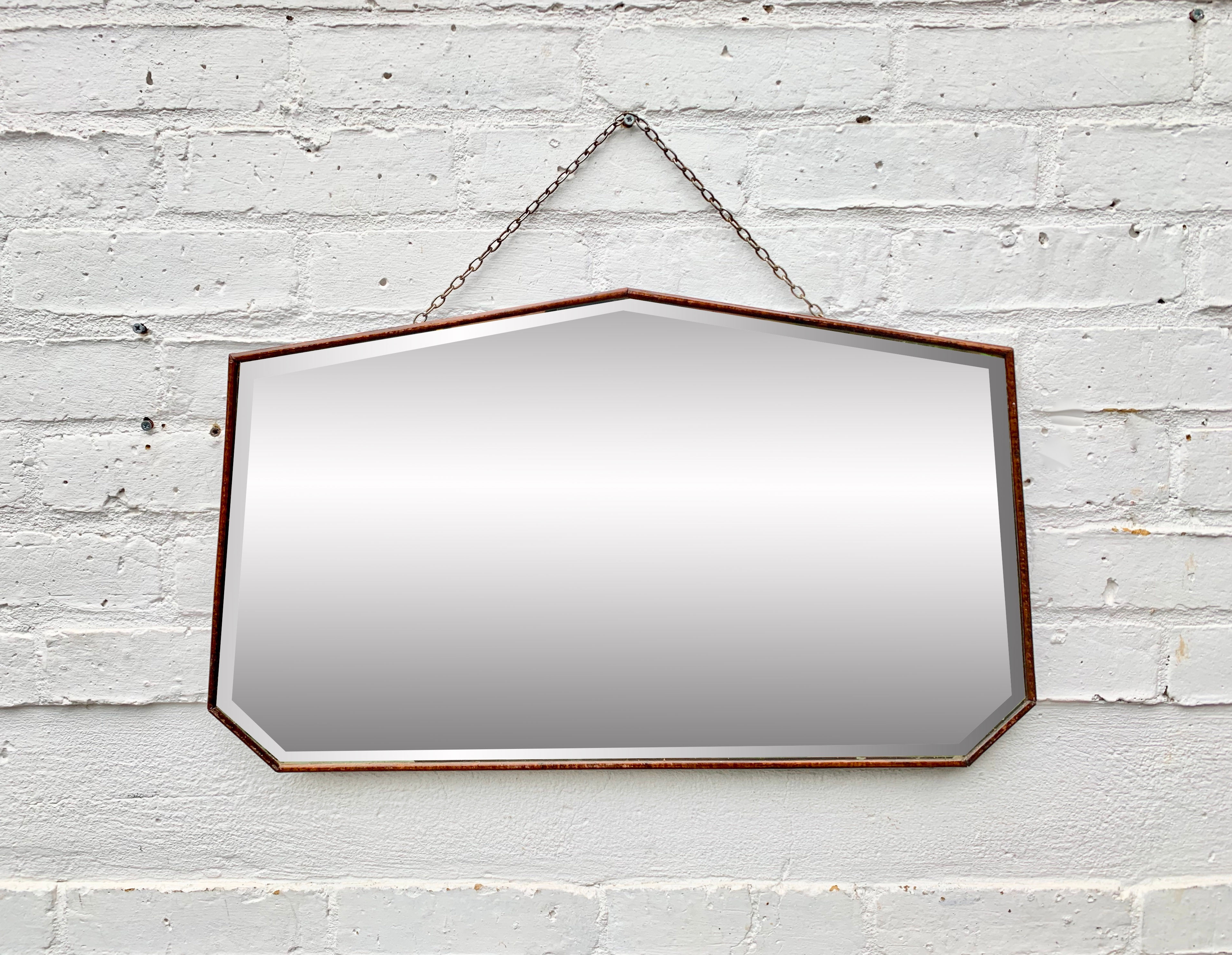 Vintage Heptagon Wall Mirror Wood Frame #D213