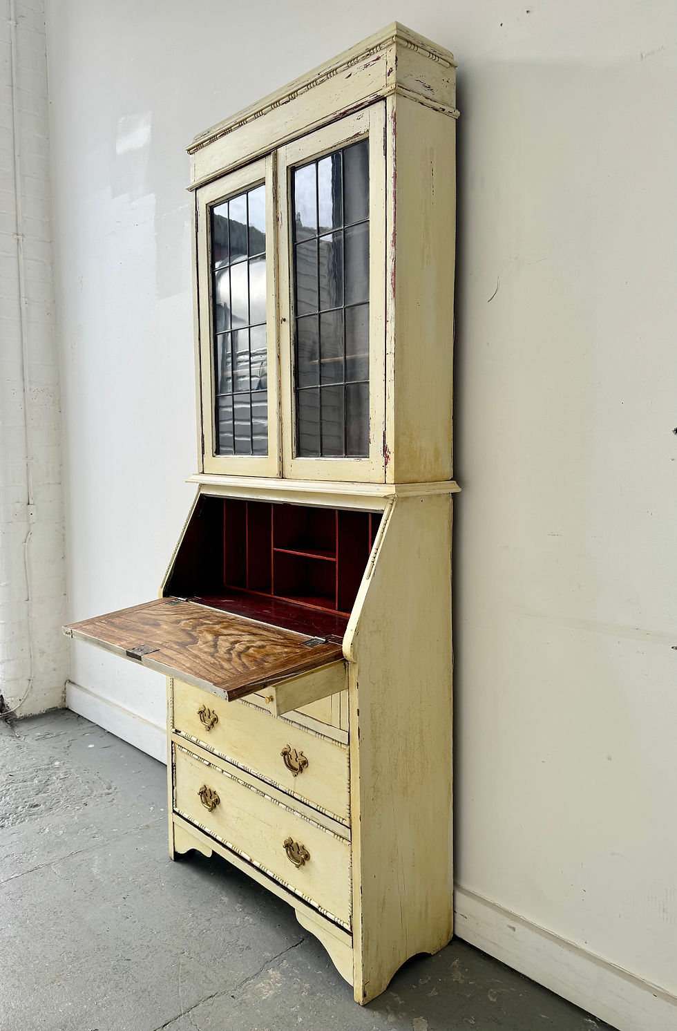Thumbnail: Vintage Secretaire Bookcase Bureau right open
