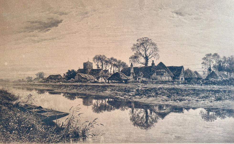 Miniature : Large Antique Pastoral Print Titled Parting Day tree