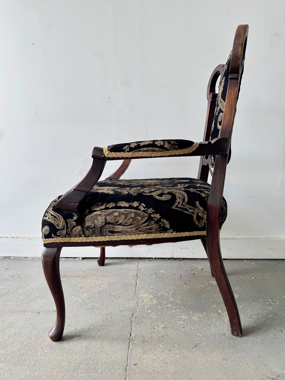 Thumbnail: Victorian Wooden Armchair Damask Fabric