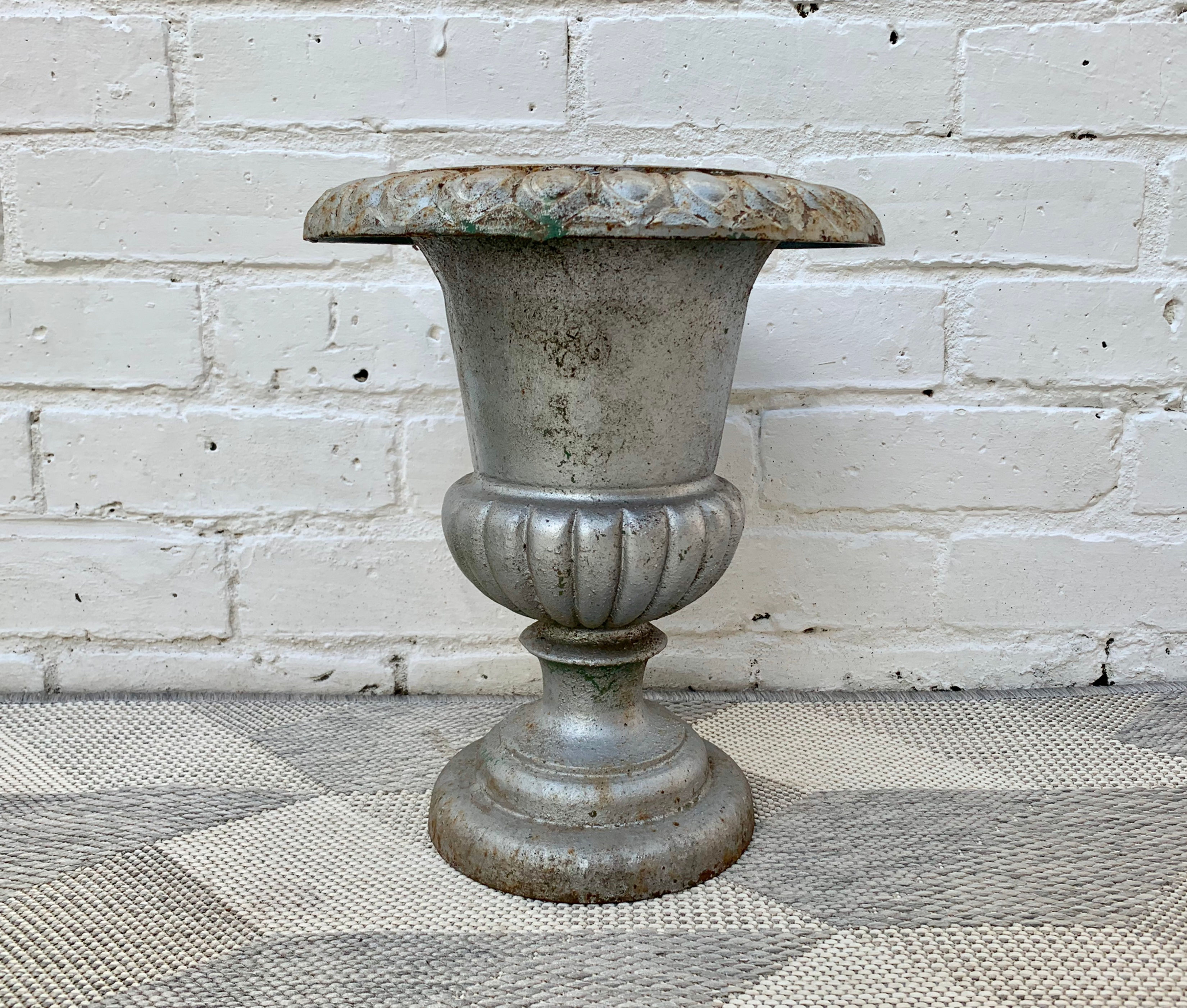 Vintage Cast Iron Urn Planter Flower Pot front