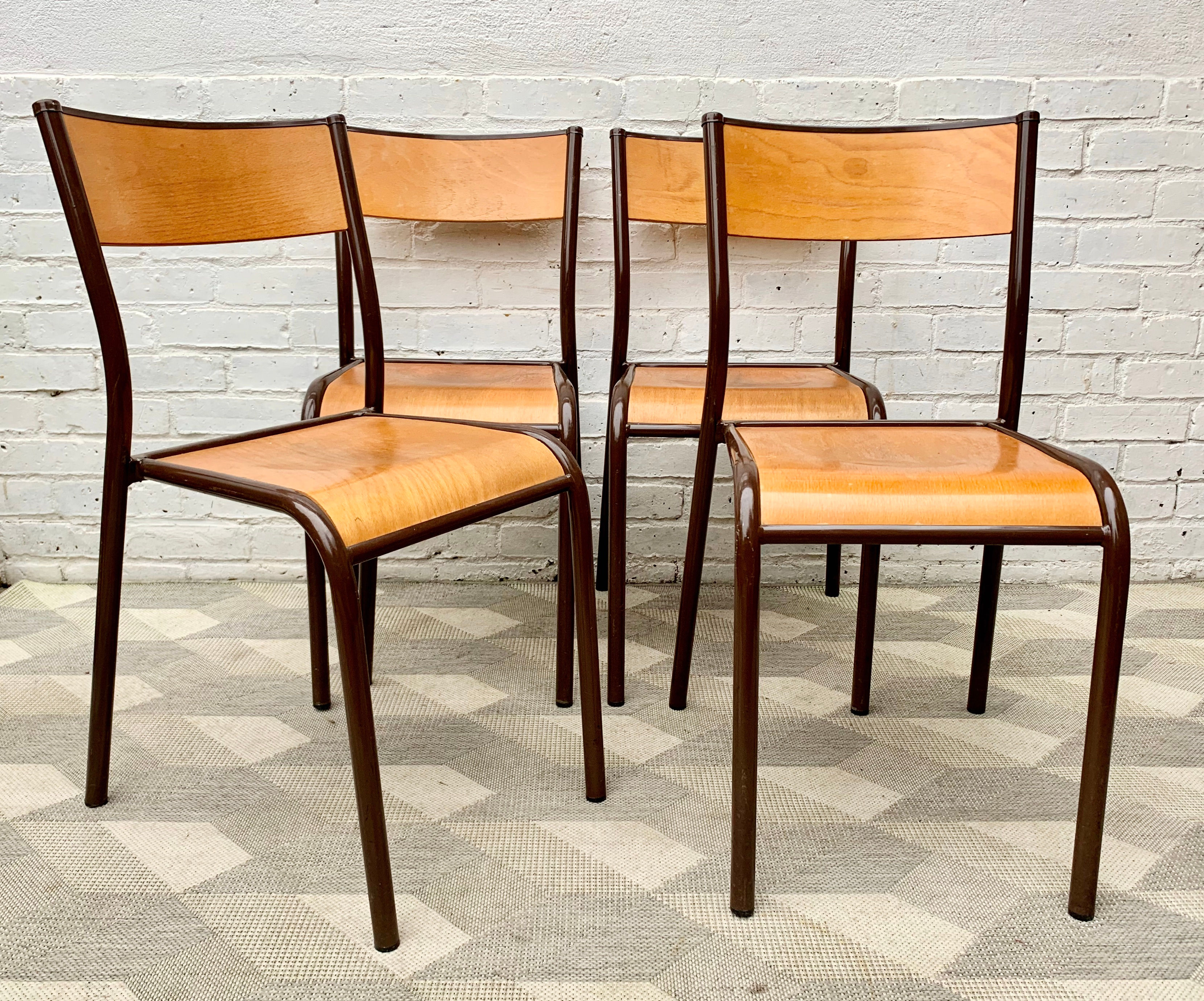 Set of 4 Vintage School Chairs Stacking French