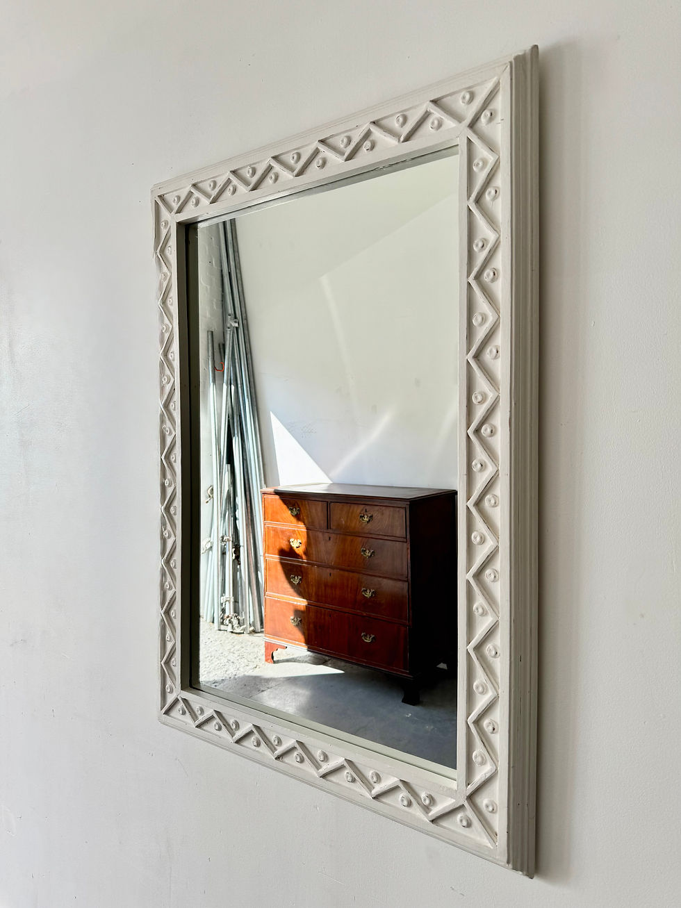 Miniature : Vintage Rectangular Wooden Mirror Painted White