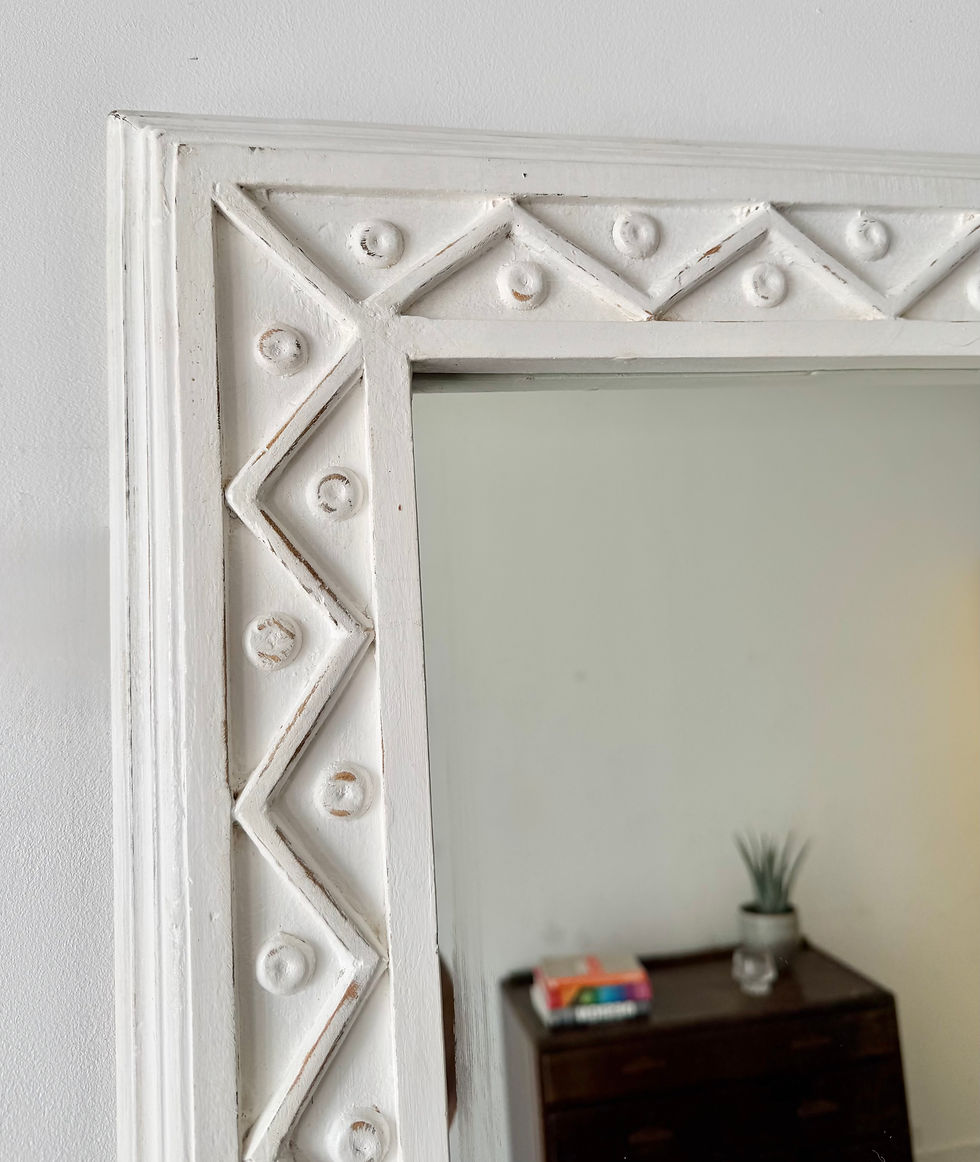 Miniature : Vintage Rectangular Wooden Mirror Painted White