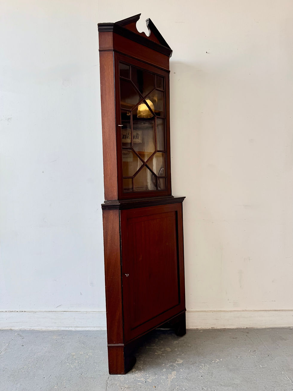 Miniature : Tall Georgian Mahogany Glazed Corner Cabinet left