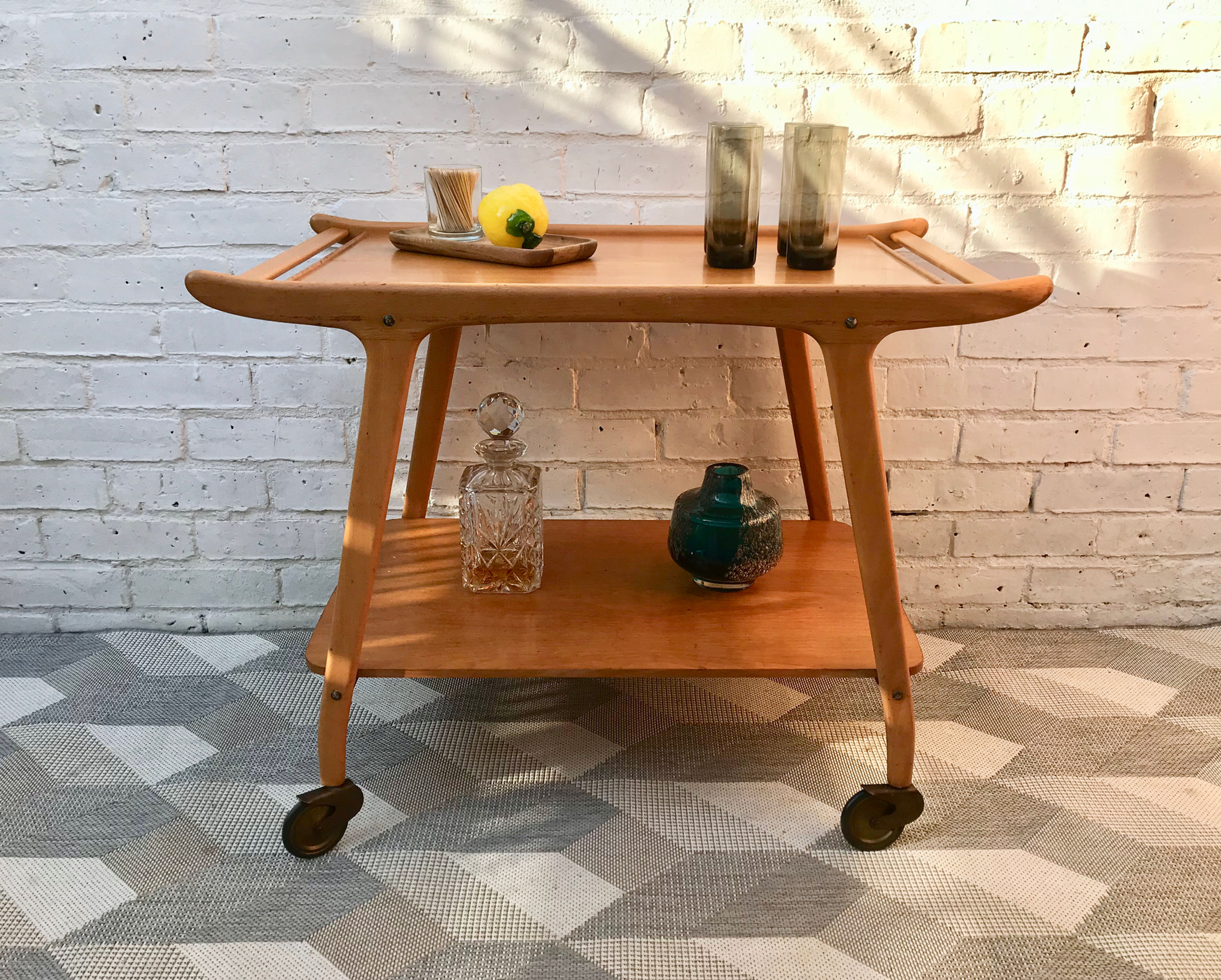 Vintage Danish Wooden Trolley Bar Cart #621