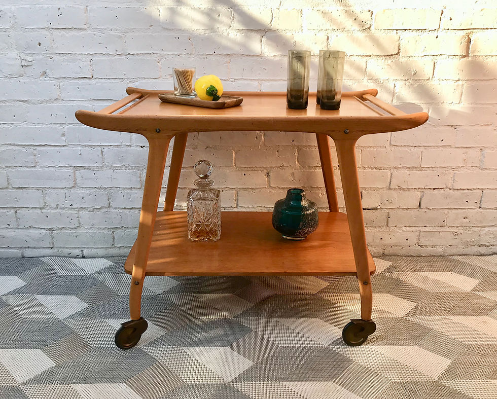 Vintage Danish Wooden Trolley Bar Cart #621
