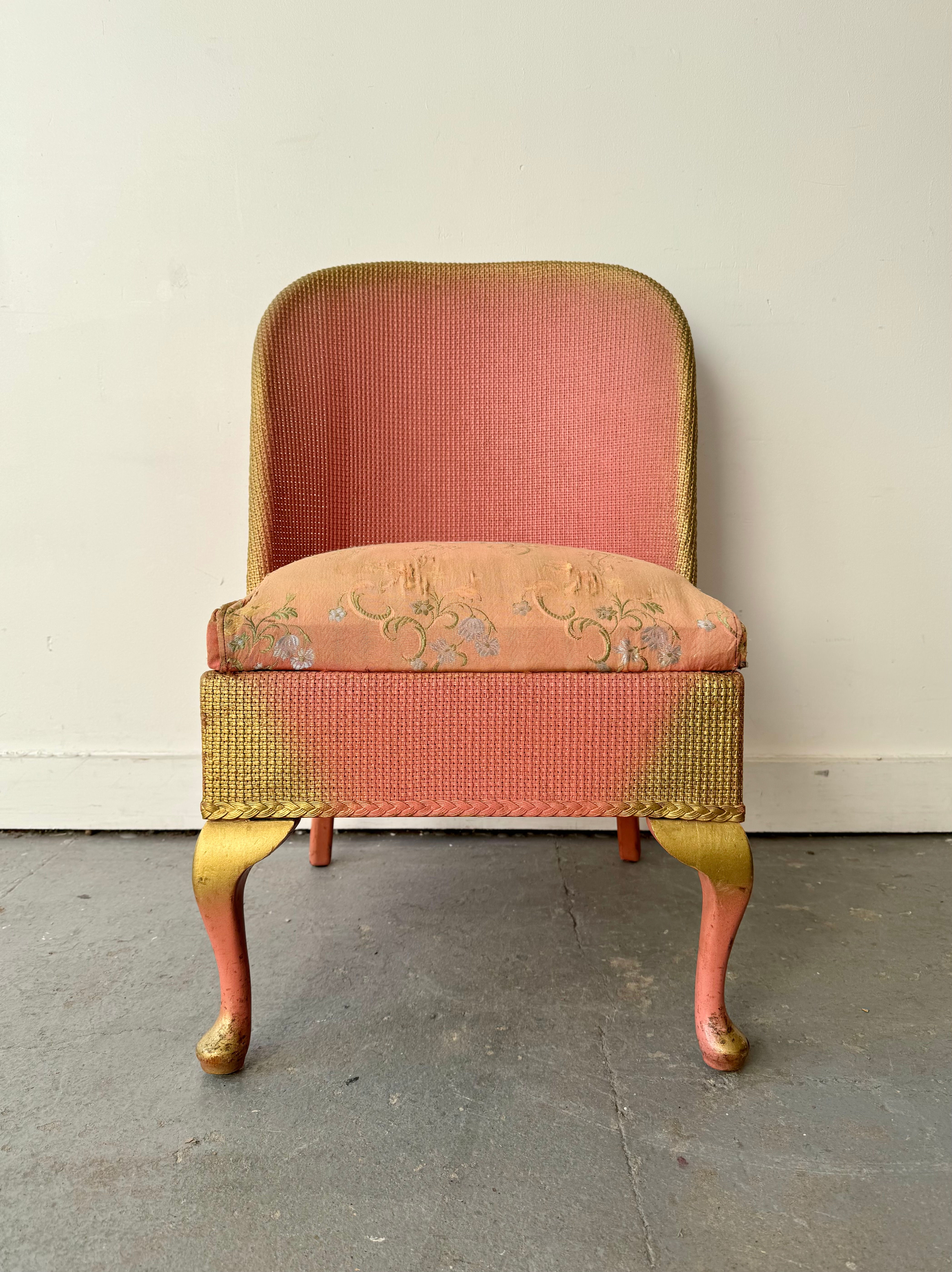 Vintage Pink Wicker Chair with Storage