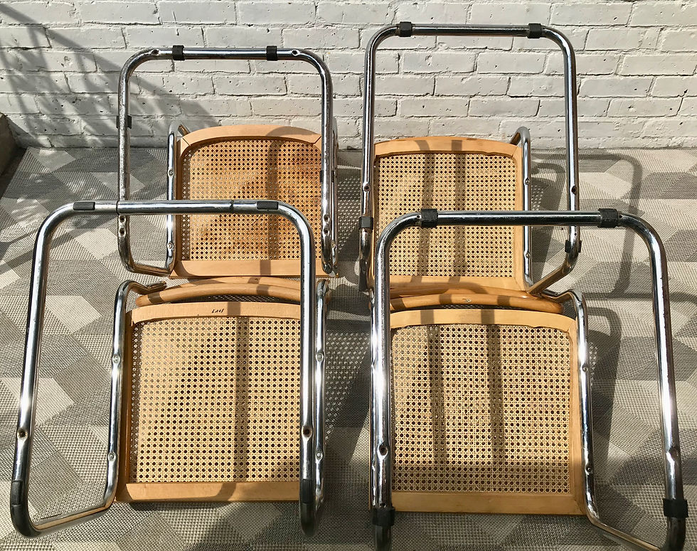 Miniatura: Set of 4 Marcel Breuer Chairs Wicker Wood #790