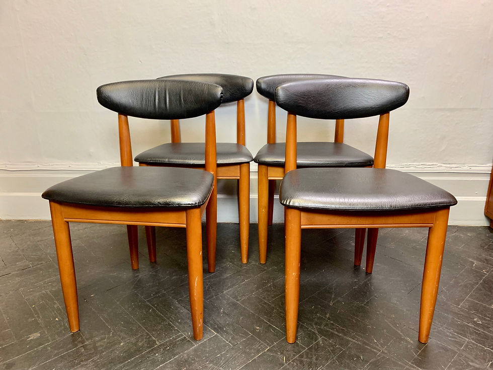 Set of 4 Vintage Dining Chairs Black Vinyl #D49