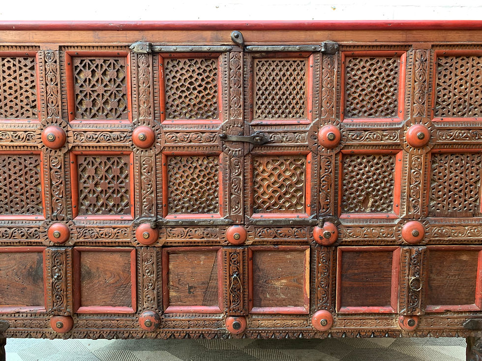 Miniatura: Antique Dowry Chest Teak Indian Storage Cupboard Sideboard #941