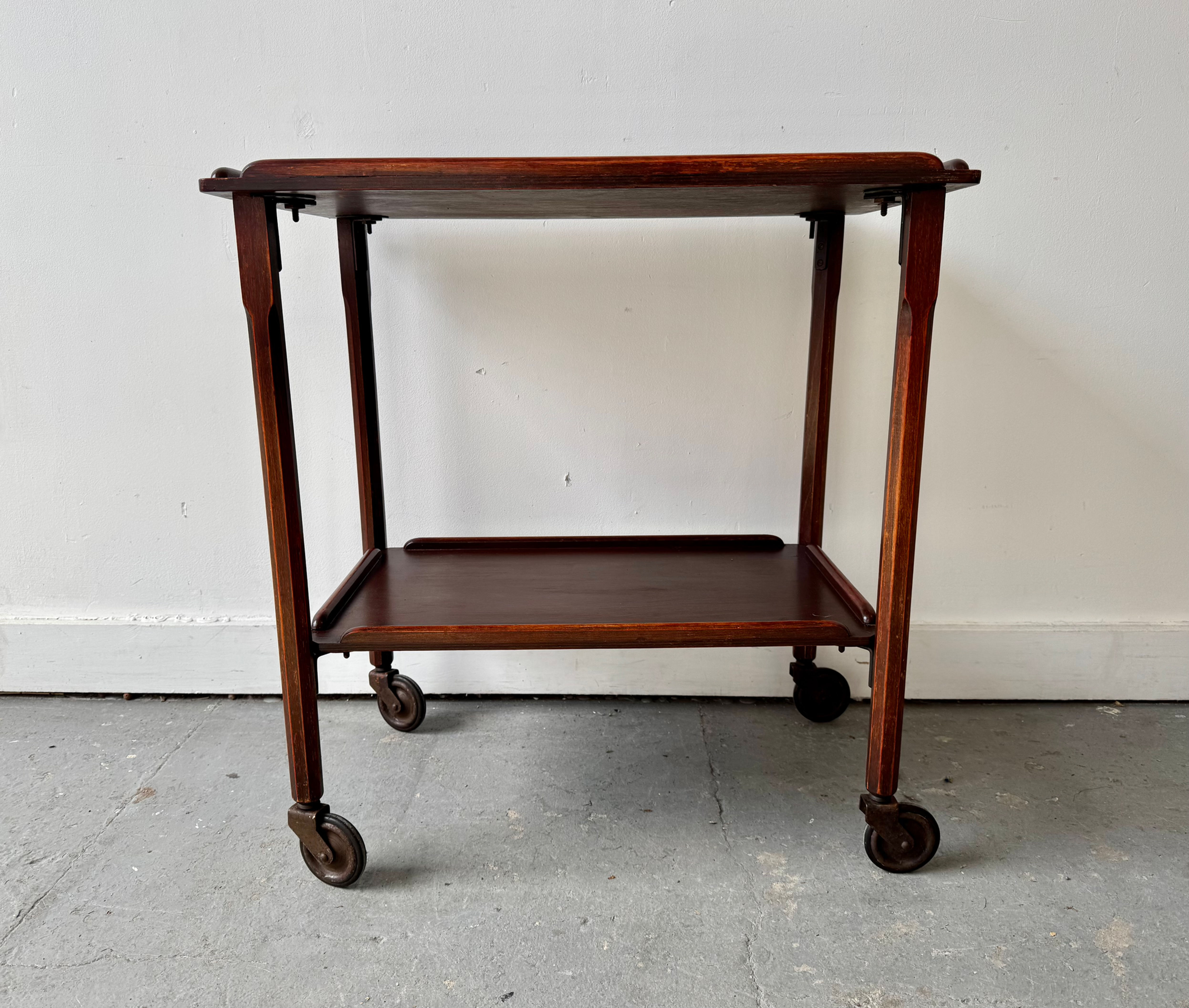 Vintage Wooden Drinks Trolley on Wheels front