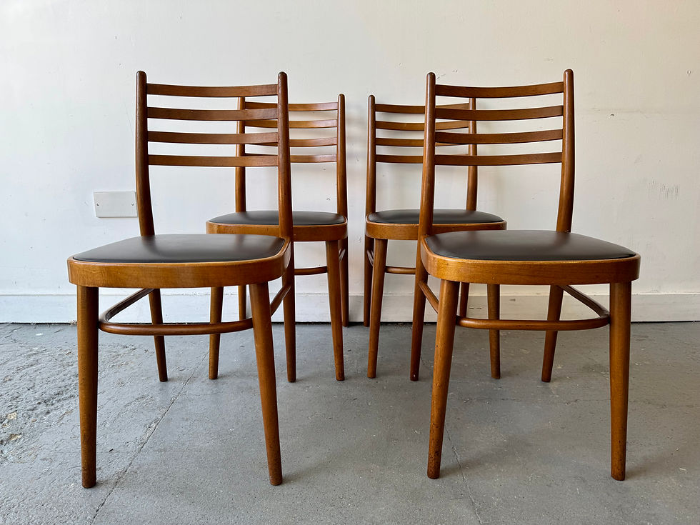 Vintage Dining Chairs with Black Vinyl Set of 4 front
