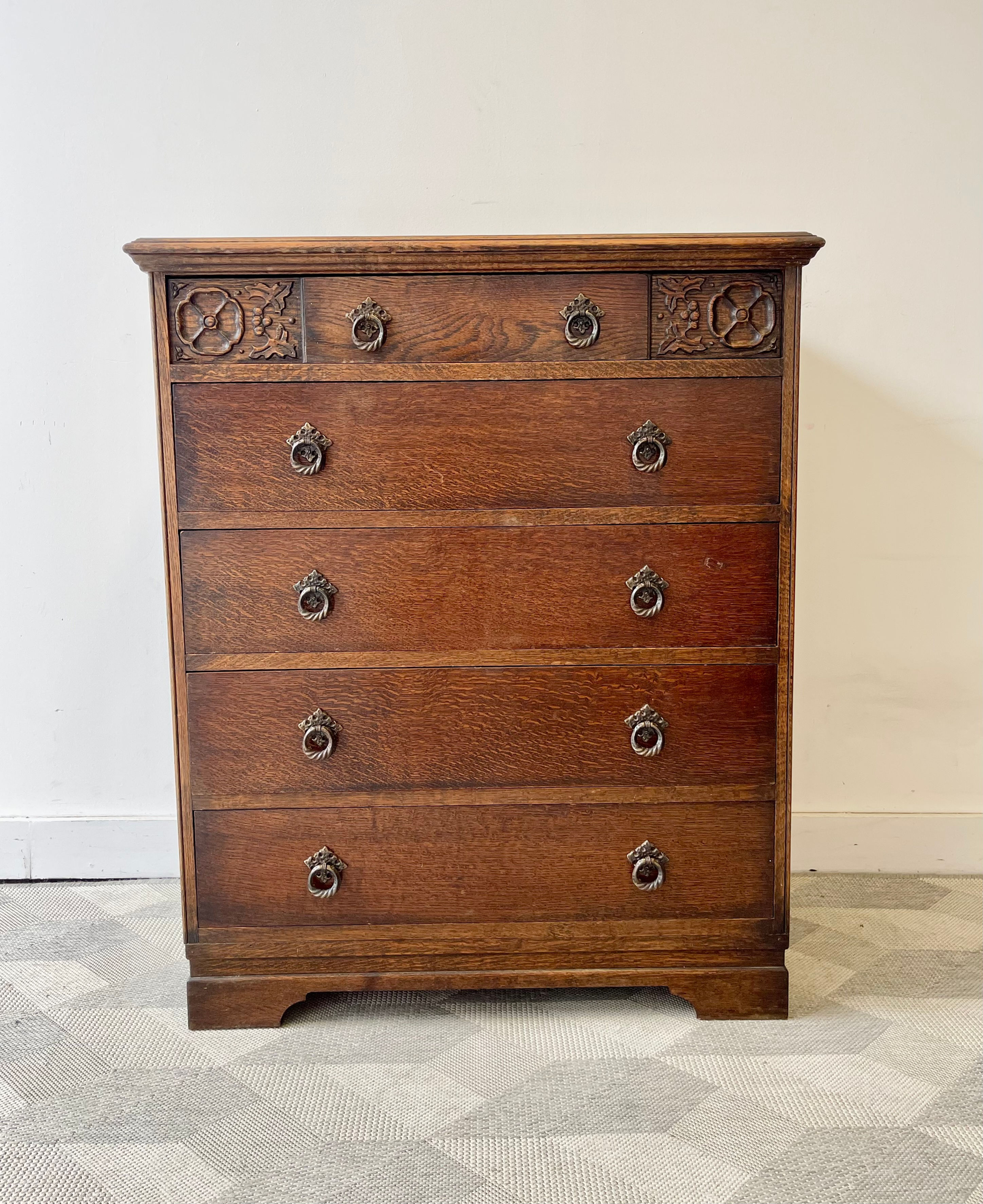Oak Arts and Crafts Chest of Bedroom Drawers