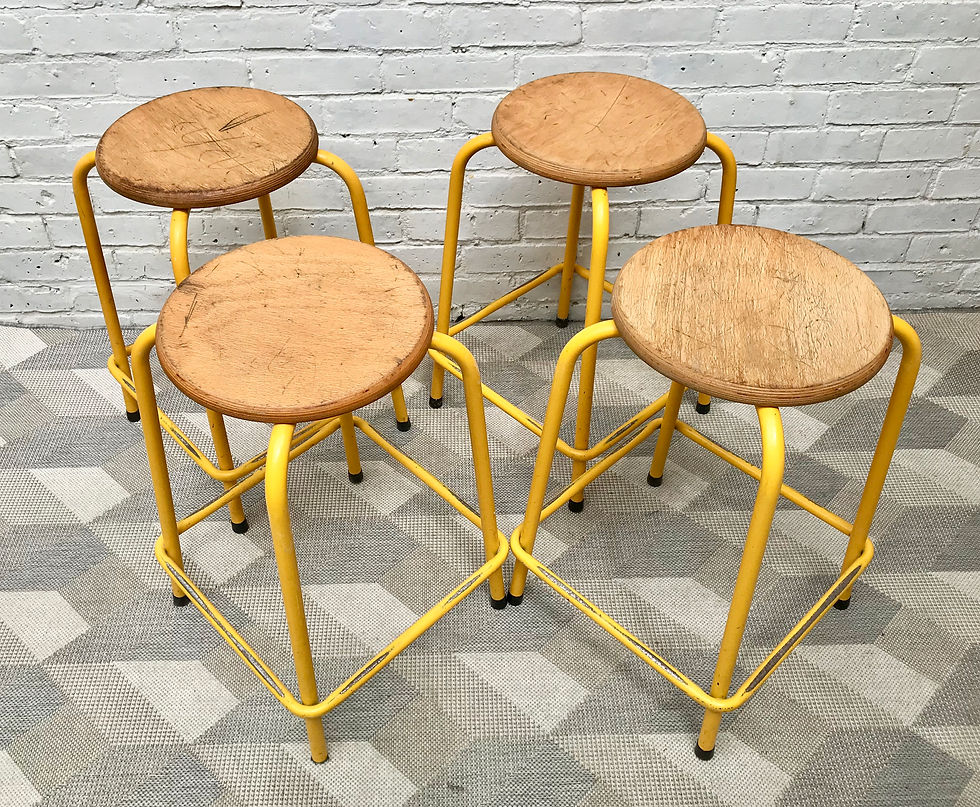 Miniature : Set of 4 Vintage Stools Metal Stacking Yellow #754