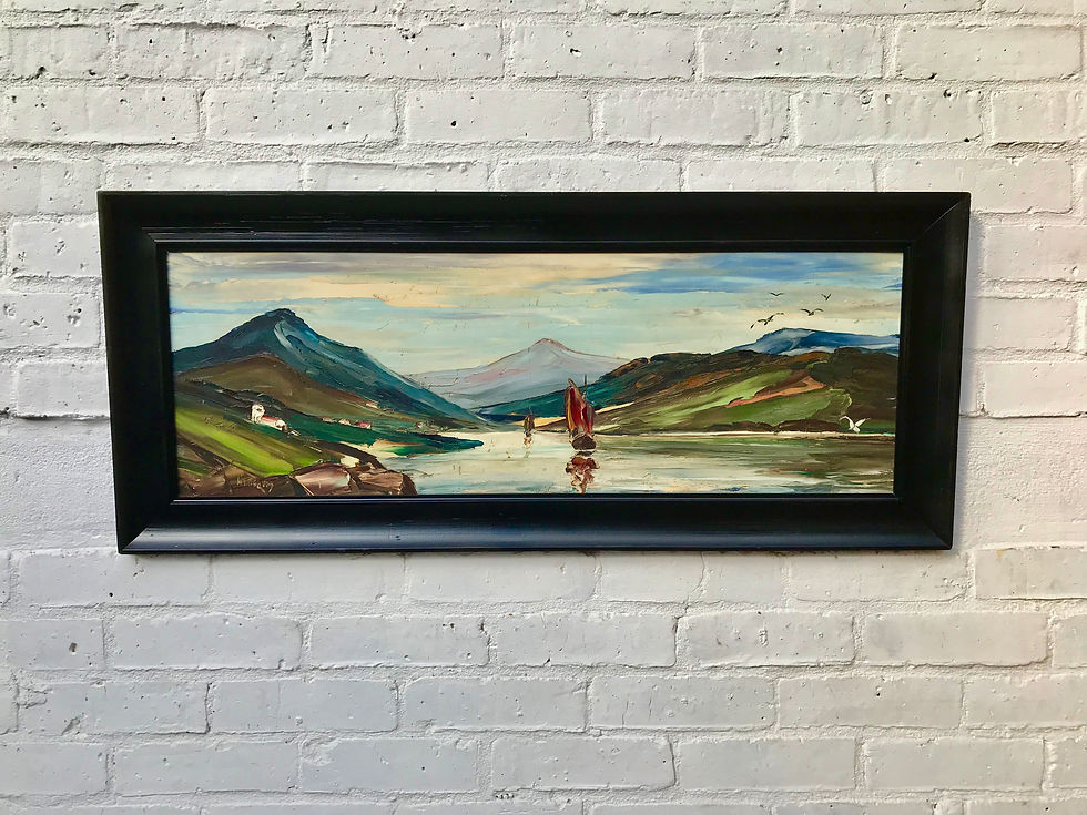 Vintage Landscape Oil Painting of Fishing Boat #432