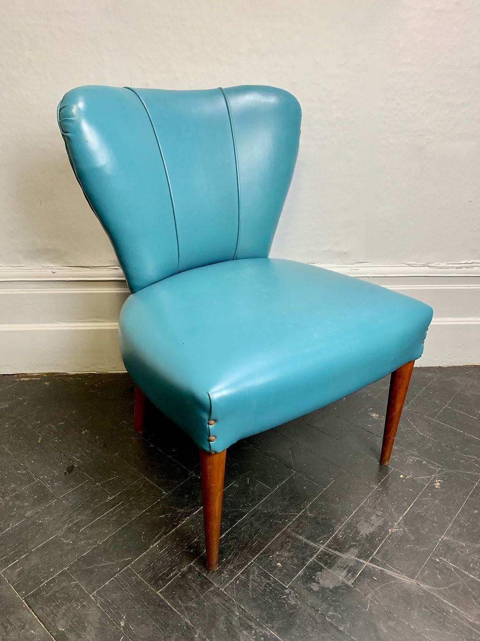 Miniature : Vintage Italian Cocktail Chair Blue Vinyl #980