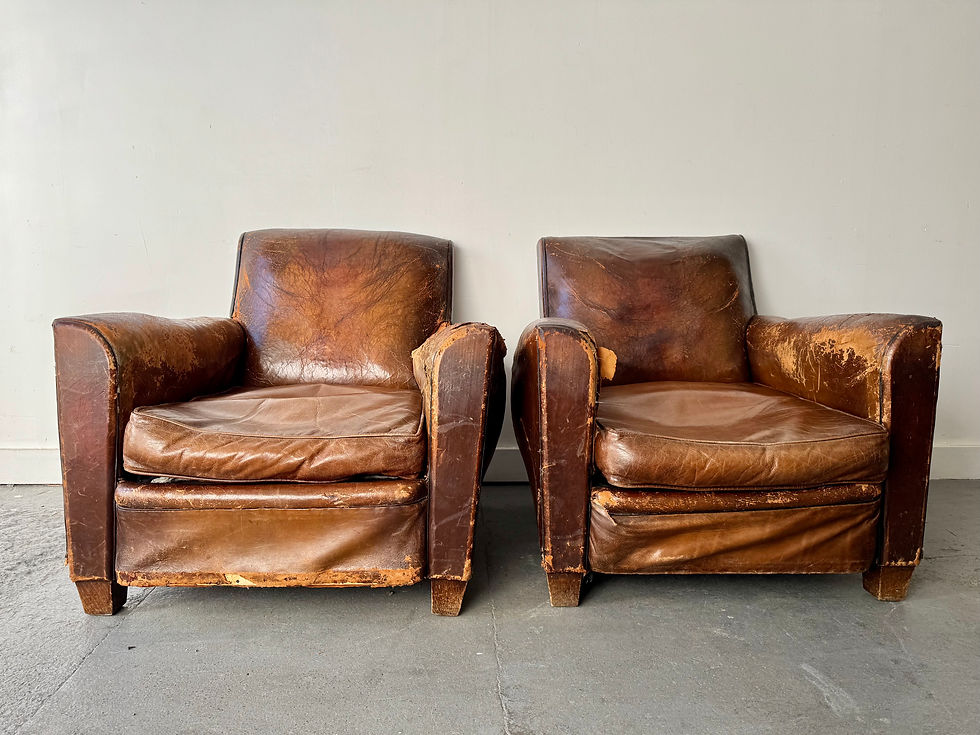 Pair of Antique Leather Club Chairs for Upholstery front