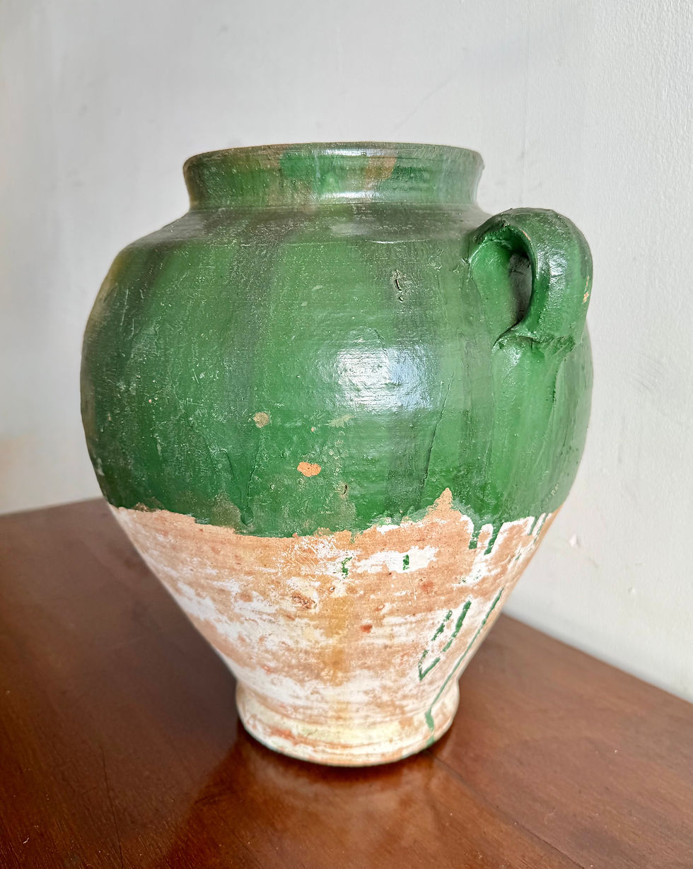 Vintage French Confit Pot Urn Green side