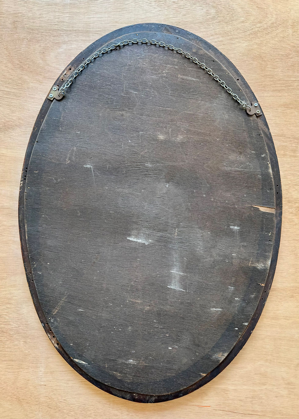 Thumbnail: Antique Oval Mahogany Wall Mirror rear
