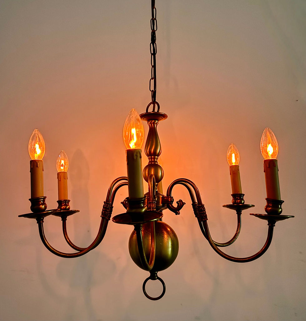 Thumbnail: Vintage 6 Arm Brass Dutch Chandelier