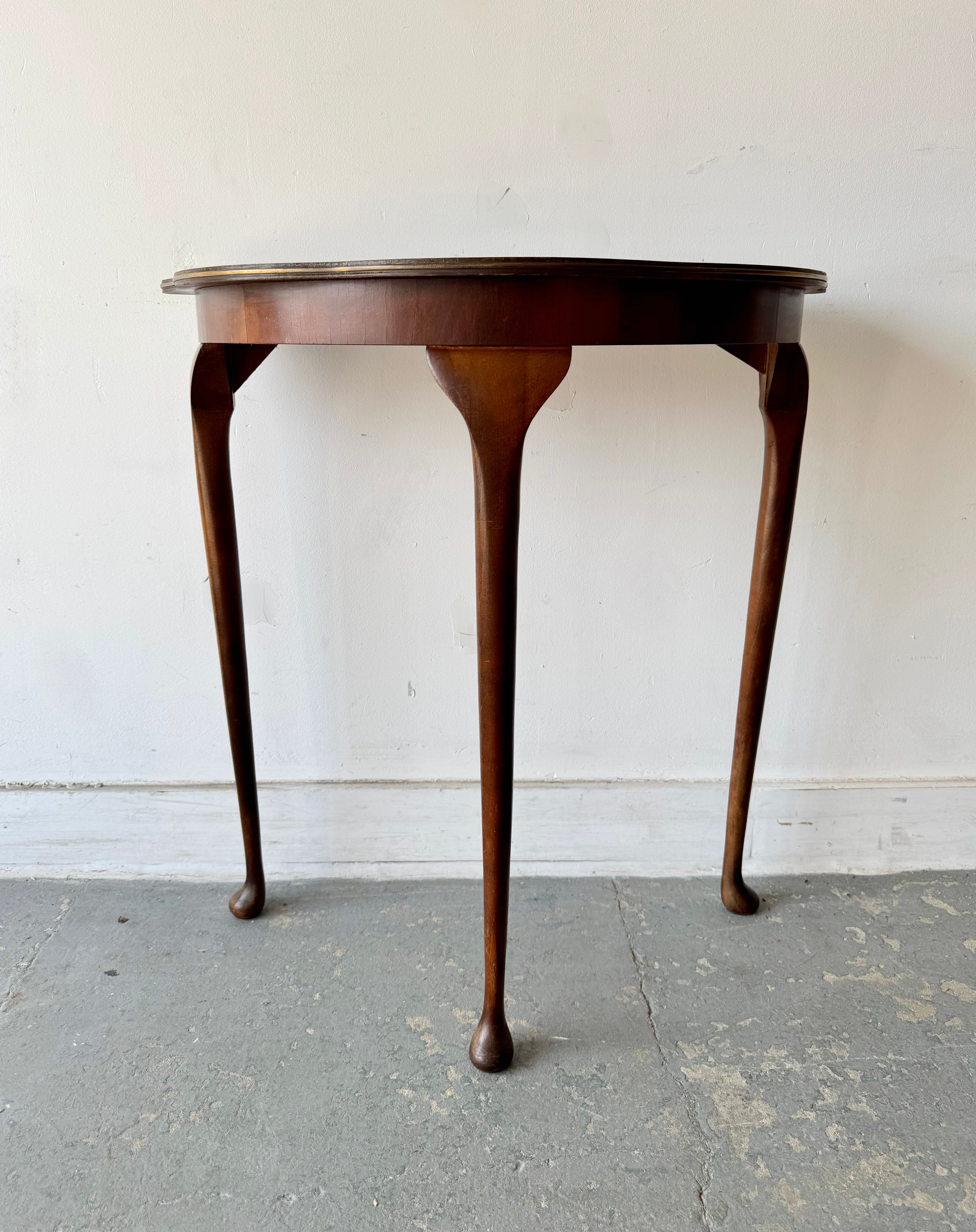 Vintage Demi-Lune Side Table with Brass Trim