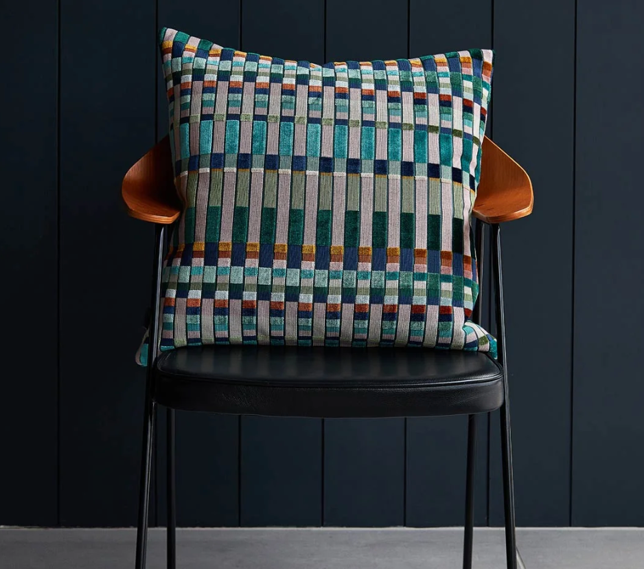Bruges Large Square Cushion by Margo Selby in chair