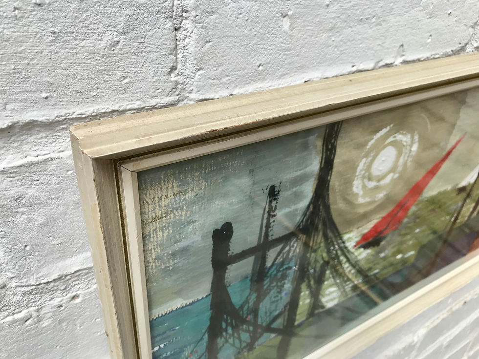 Miniature : Mid Century Abstract Painting of Seascape Boats #784