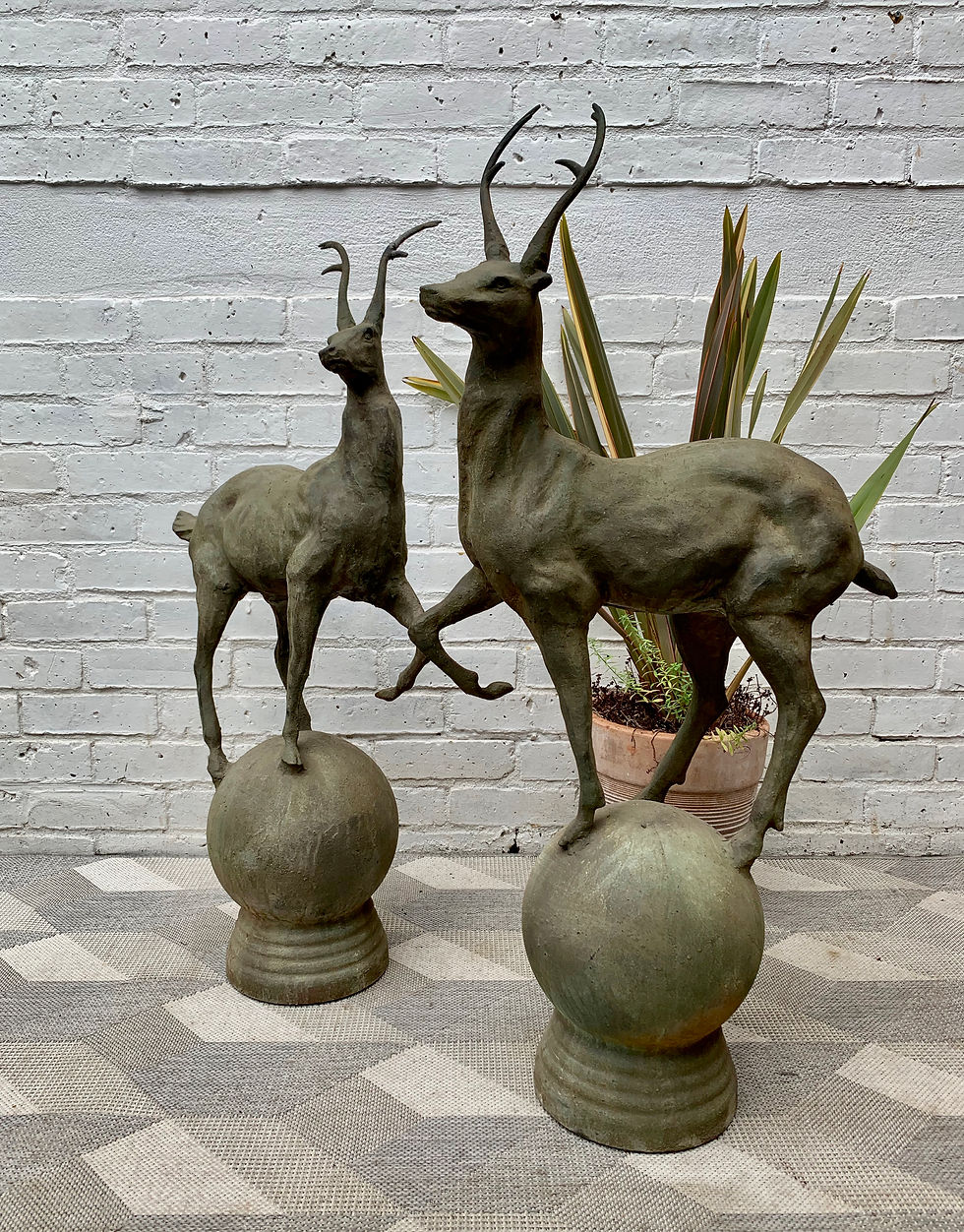 Miniature : Pair of Cast Iron Deer Statues Sculptures #973