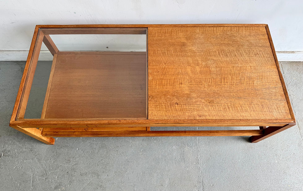 Miniature : Large Vintage Teak Coffee Table with Glass Top top view