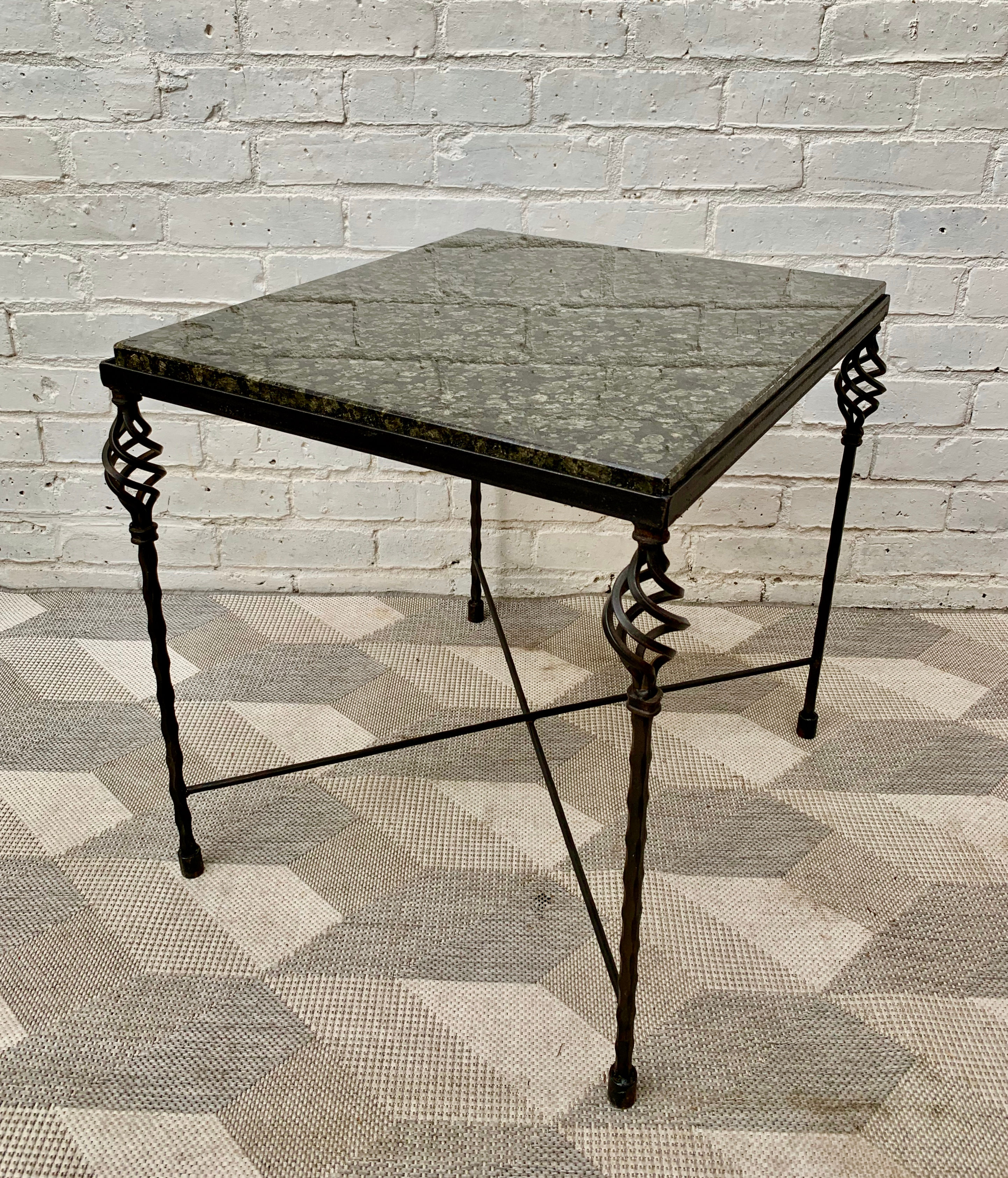 Green Granite Side Table Wrought Iron Base #908