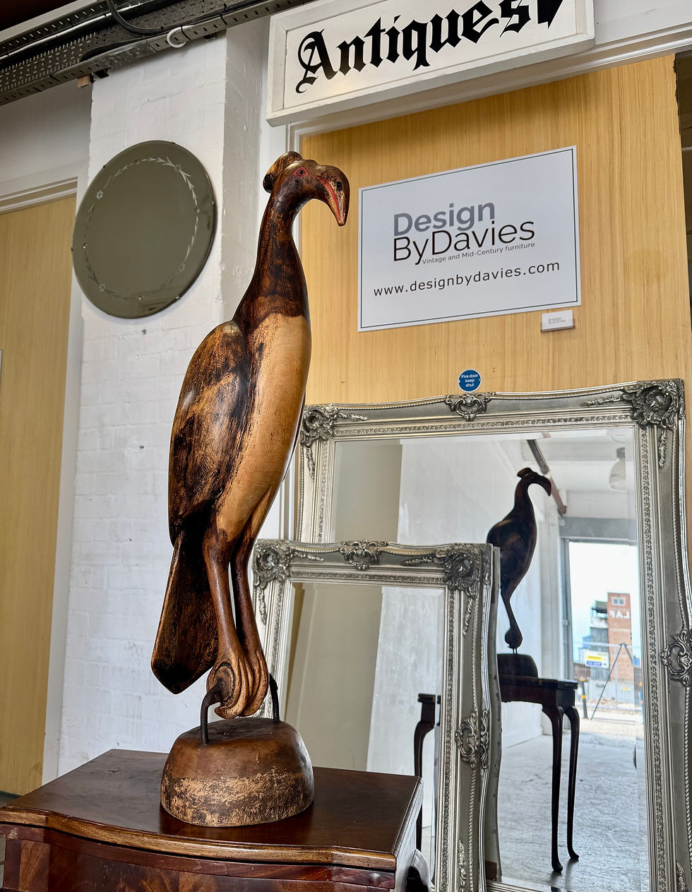 Thumbnail: Tall Hand Carved African Wooden Bird Sculpture – Vintage Folk Art
