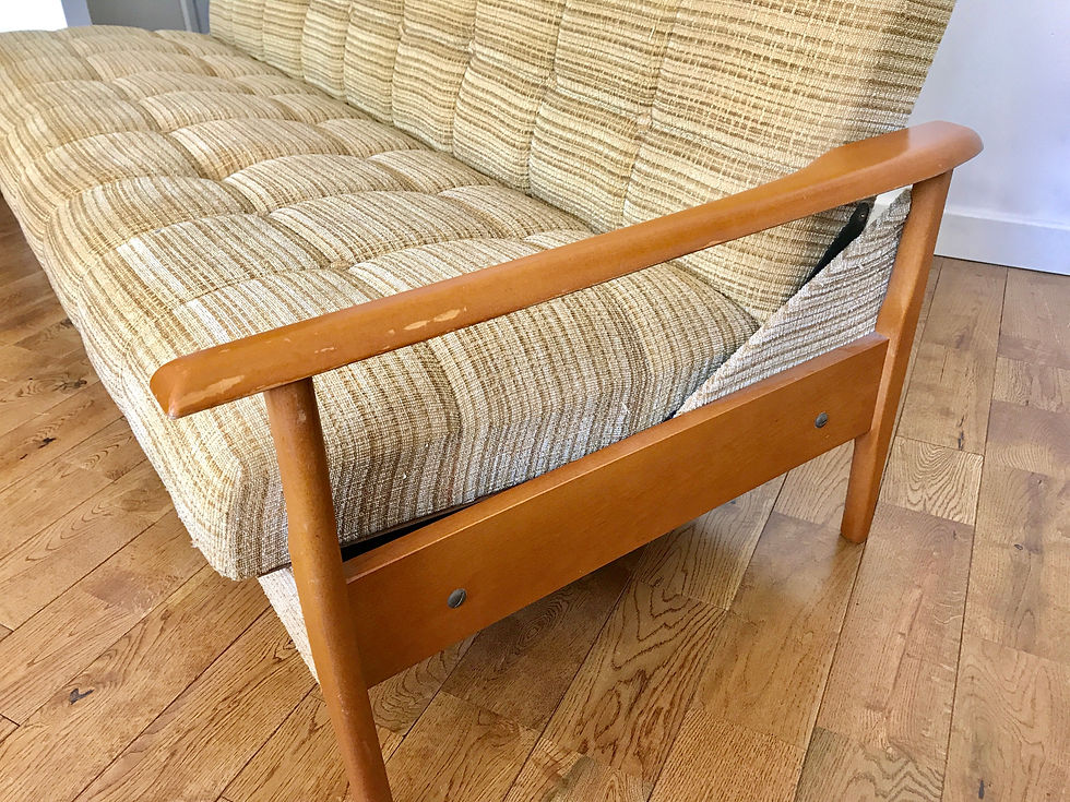 Miniature : Vintage Retro Sofa Bed Wooden Armrests #361