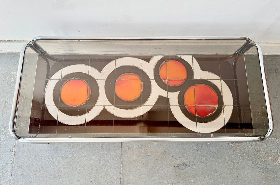 Thumbnail: Vintage Chrome Coffee Table with Smoked Glass & Ceramic Tile Shelf
