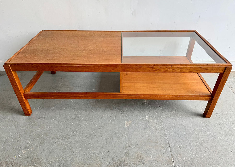 Large Vintage Teak Coffee Table with Glass Top left side