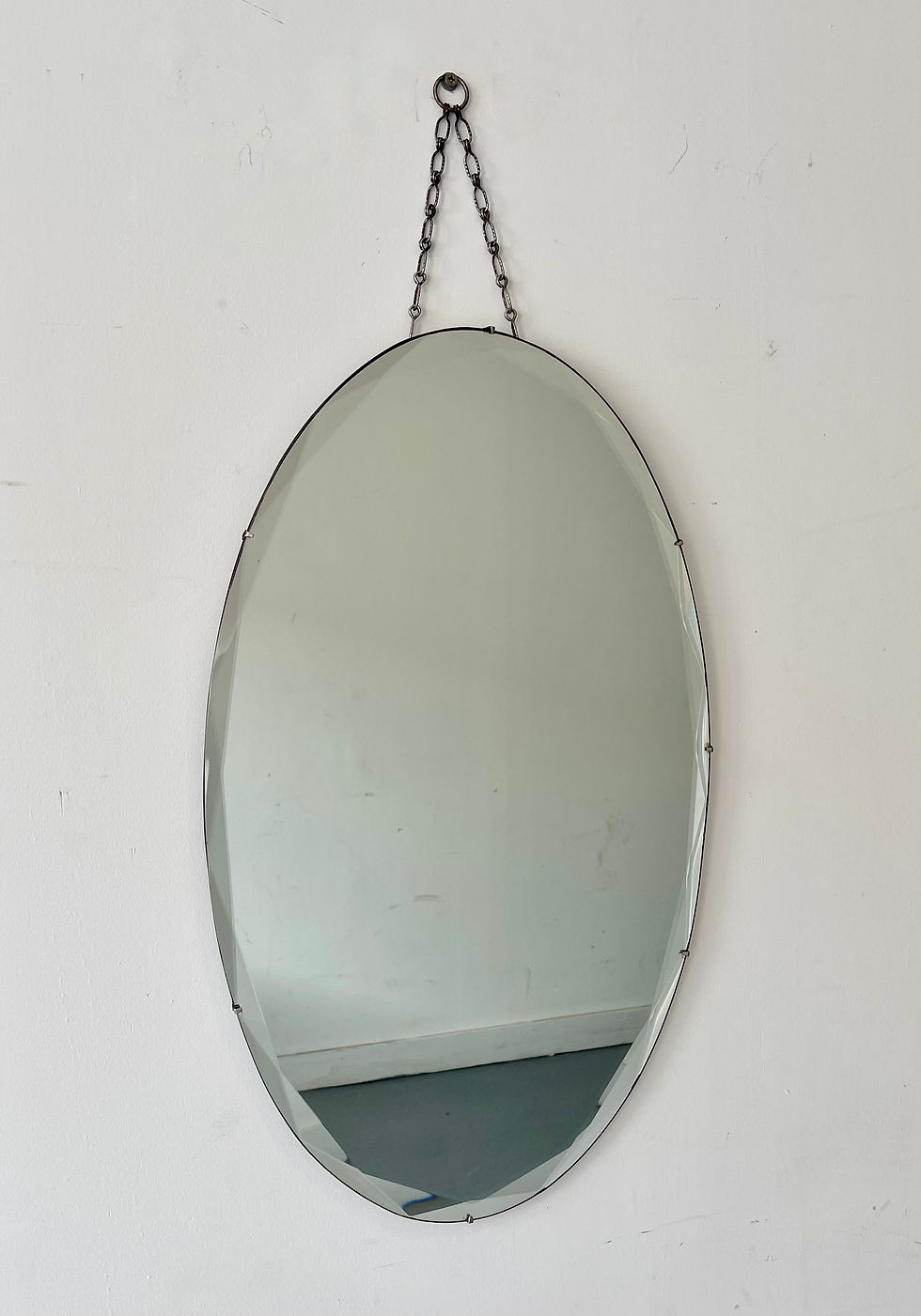 Vintage Art Deco Oval Mirror with Bevelled Edge