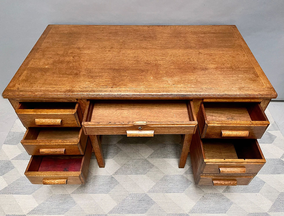 Large Vintage Wooden Desk with Drawers Oak top