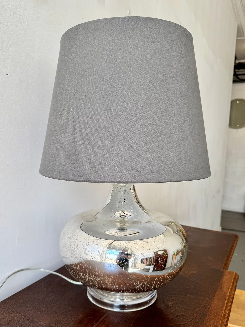 Thumbnail: Large Coach House Mirrored Table Lamp with Grey Shade