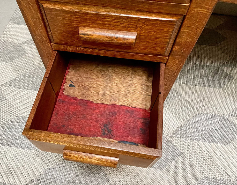 Thumbnail: Large Vintage Wooden Desk with Drawers Oak drawer