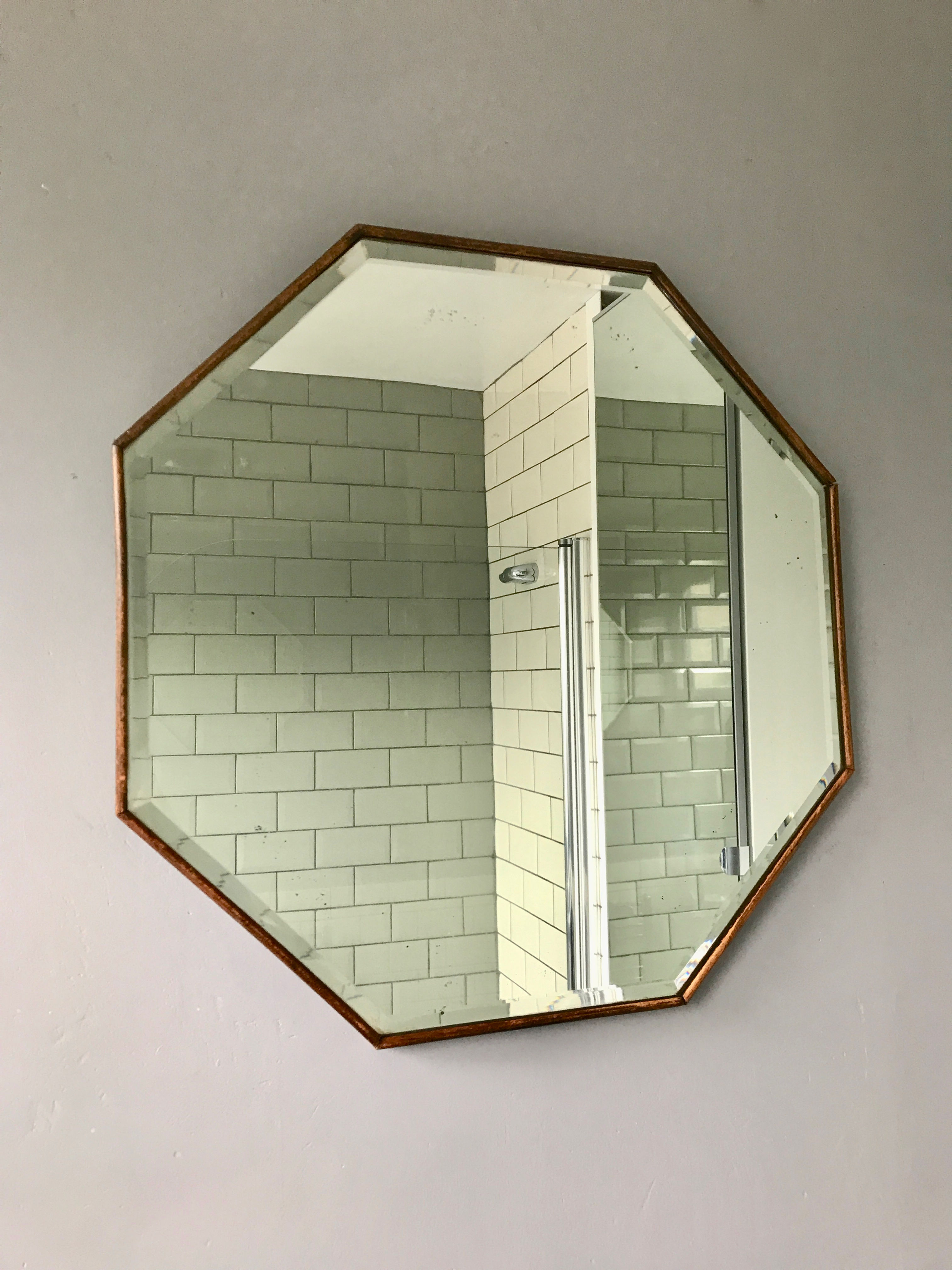 Vintage Hexagonal Wooden Mirror #441
