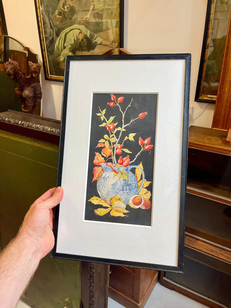 Miniature : Autumn Still Life Watercolour Painting with Black Frame scal