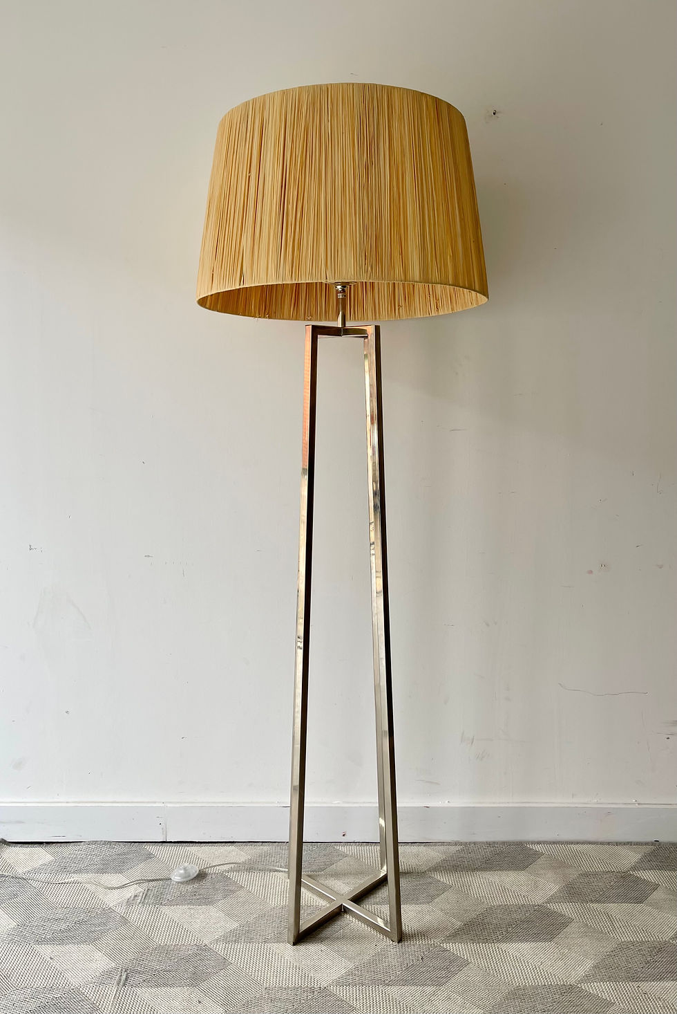 Large Chrome Floor Lamp with Drum Shade