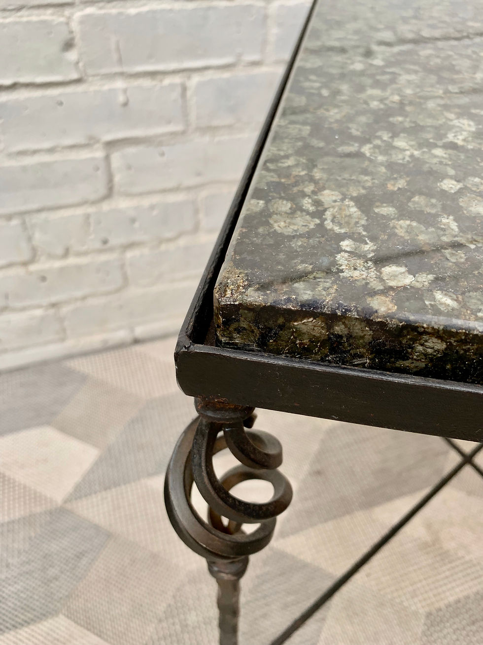 Miniature : Green Granite Side Table Wrought Iron Base #908