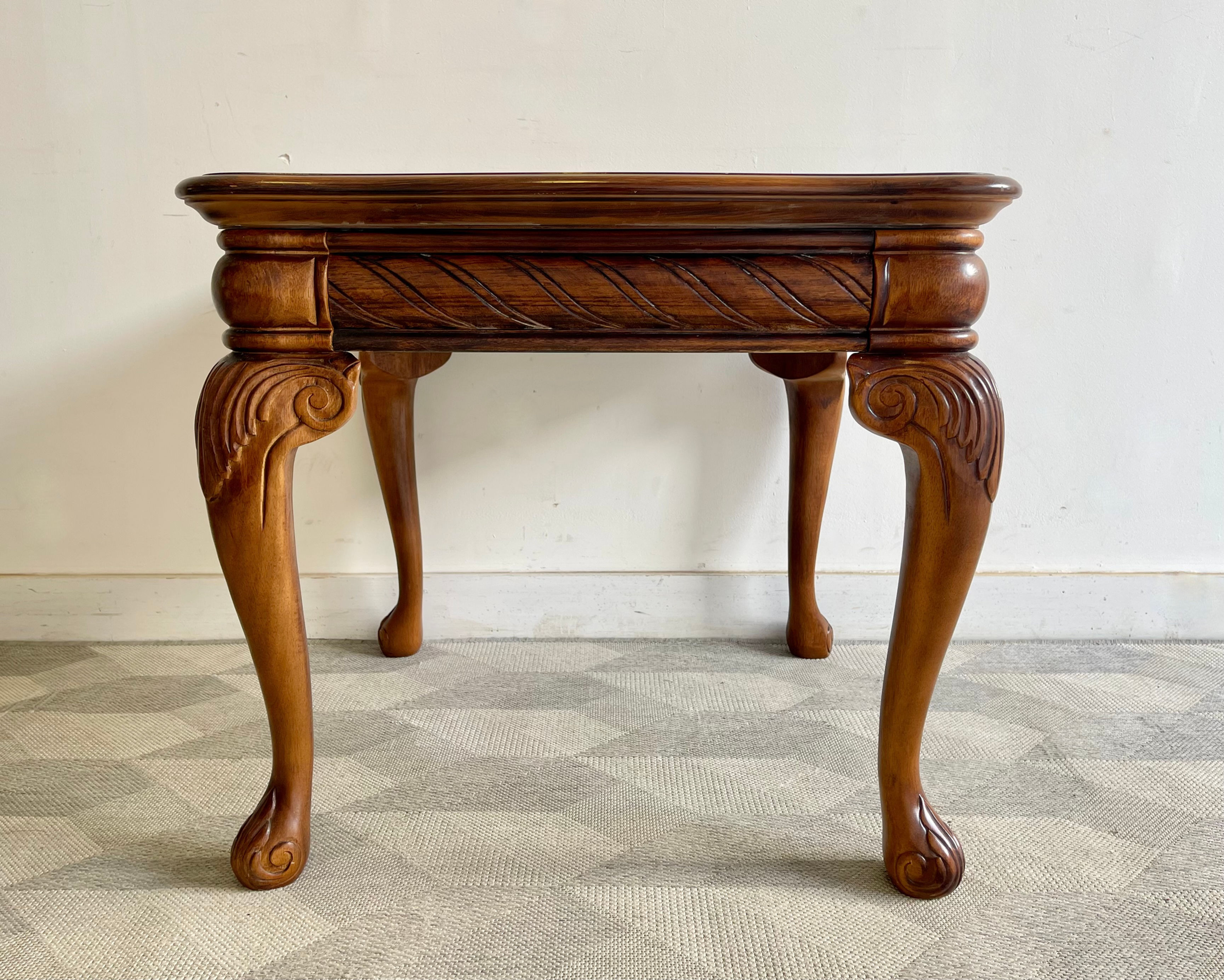 Large Wooden Side Table with Cabriole Legs