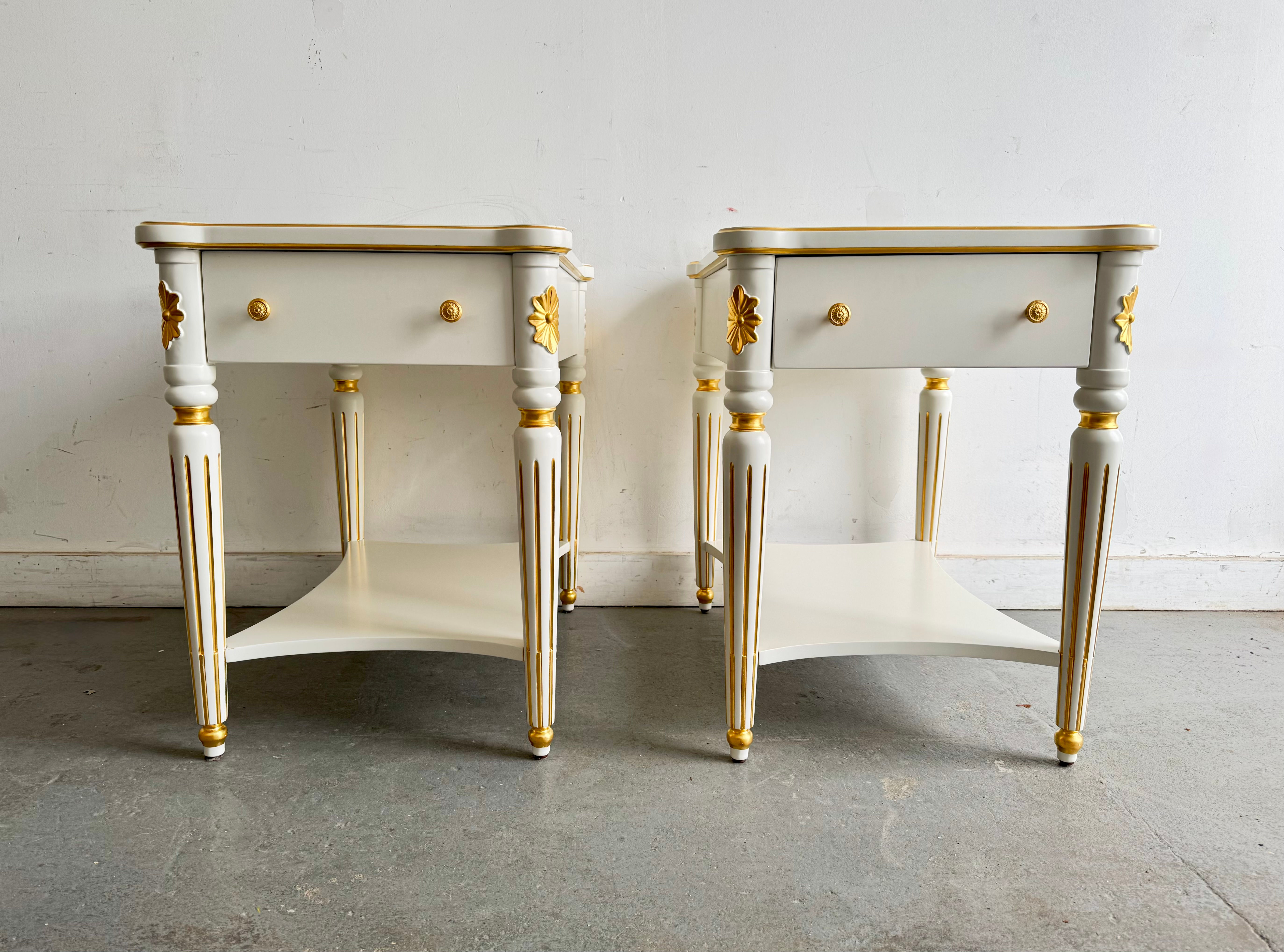 Large Pair of Bedside Tables White and Gold front