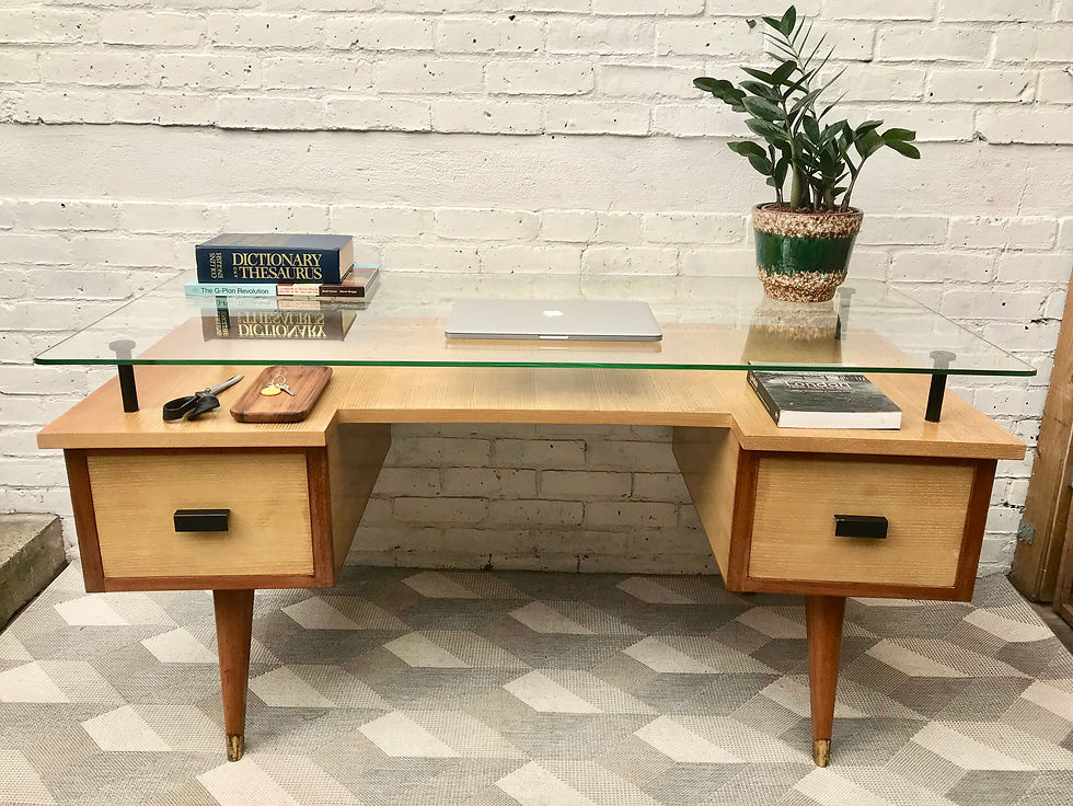 Thumbnail: Vintage Retro Desk with Drawers Glass Wood #668