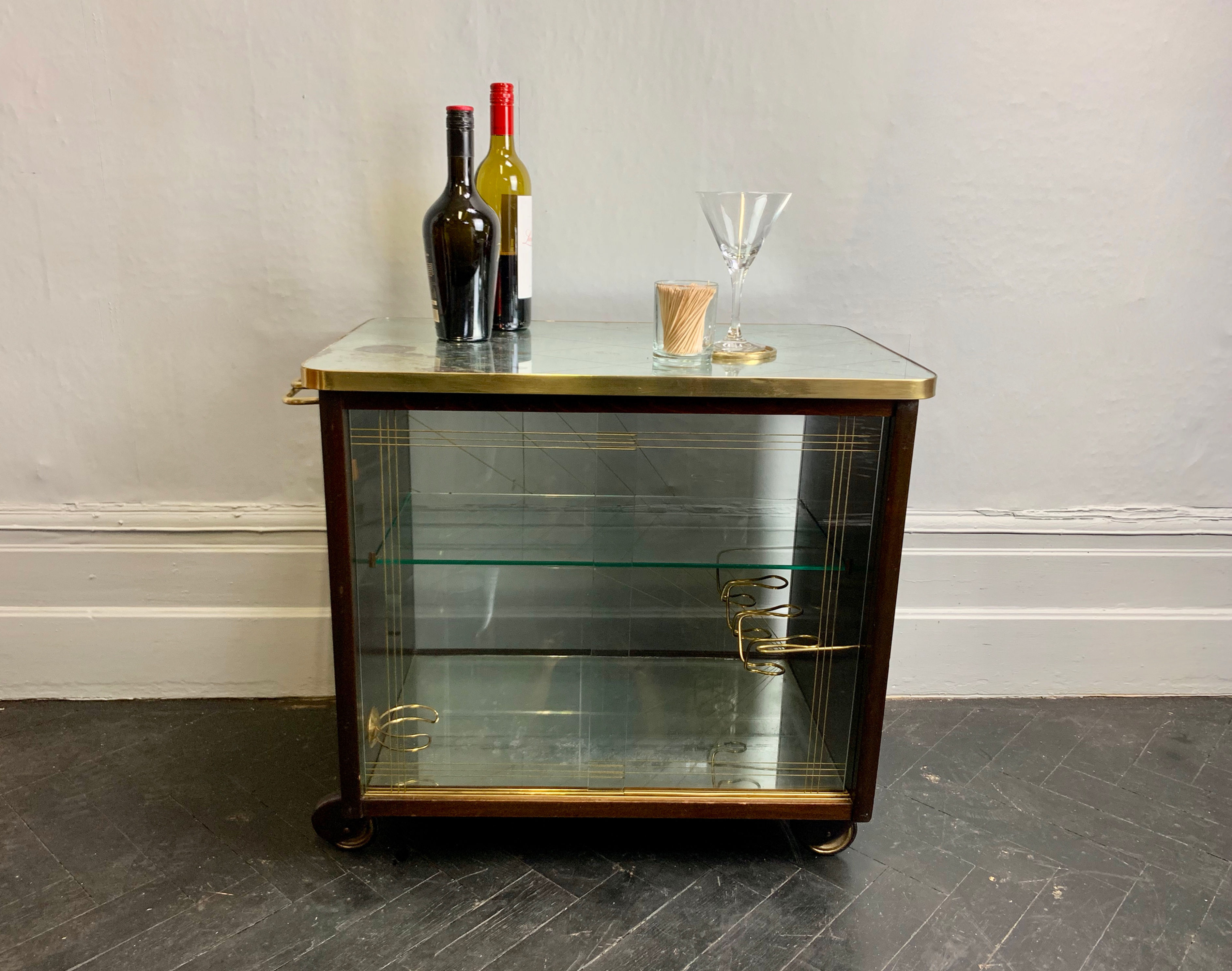 Vintage Italian Drinks Trolley Cabinet Mirrored #991