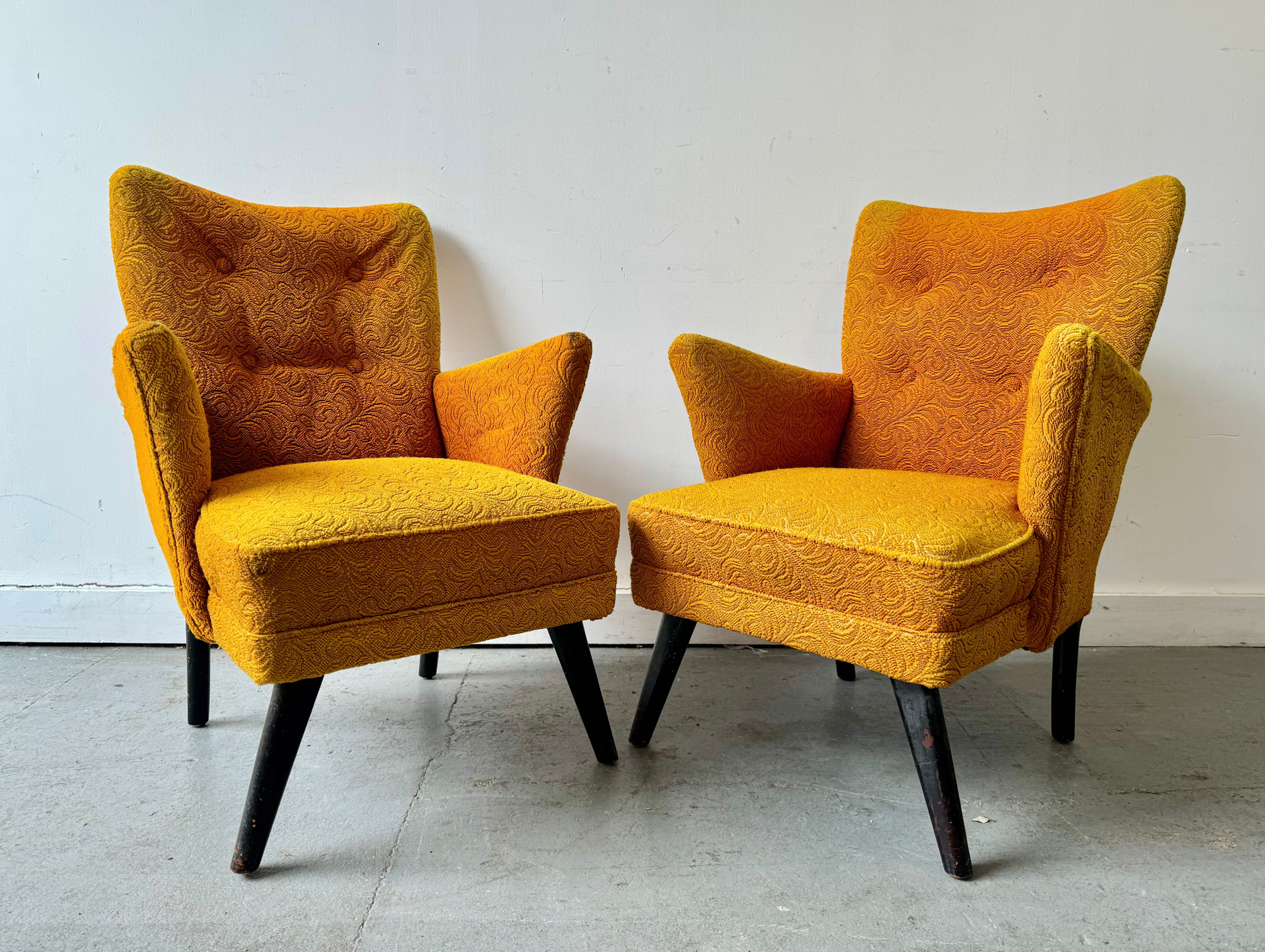 Pair of Small Wingback Vintage Armchairs for Upholstery