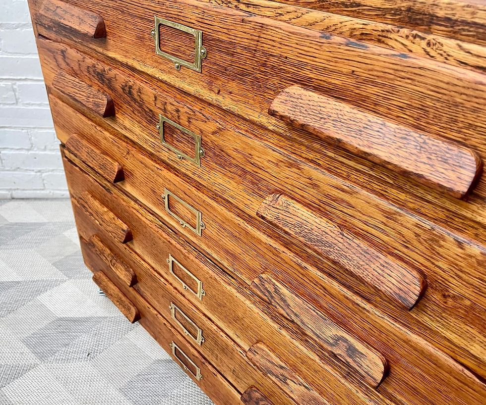 Miniature : Vintage Architects Plan Chest of Drawers Oak handles